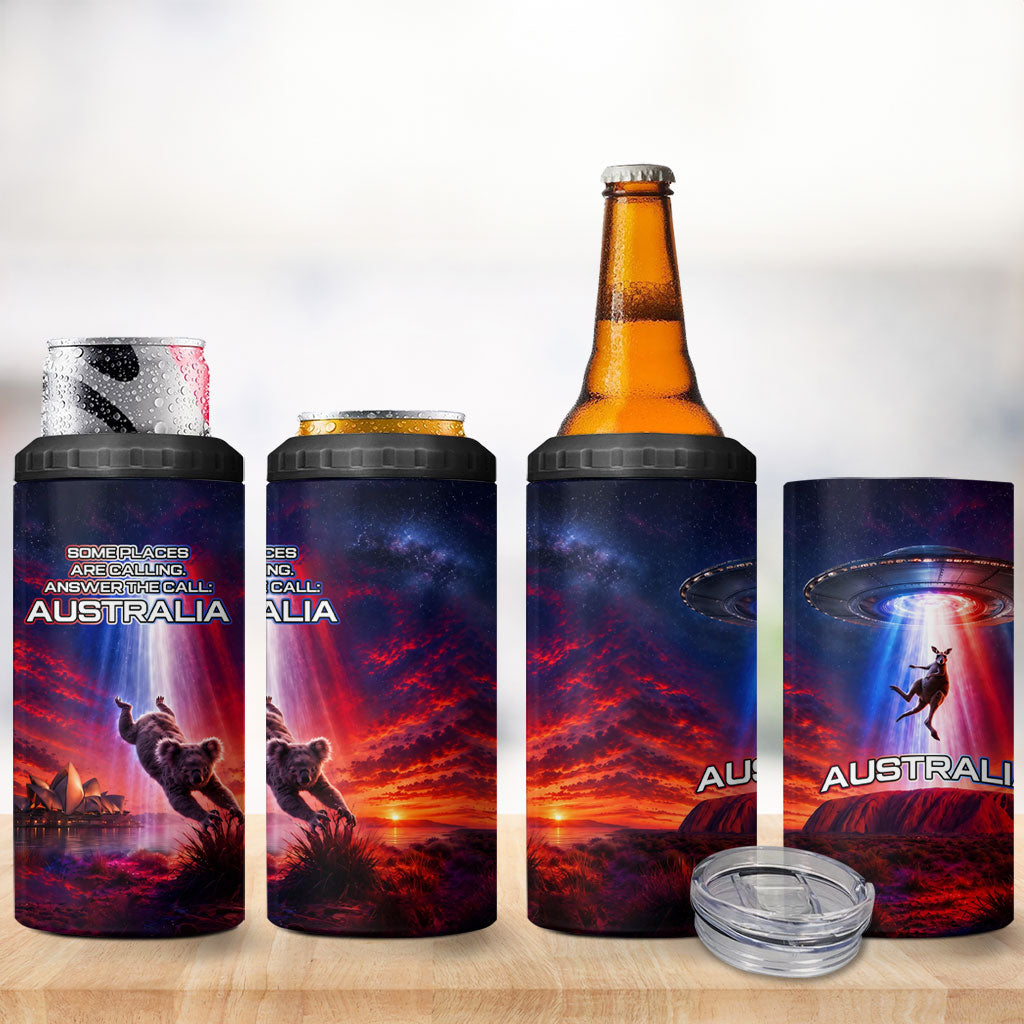 Australia Koala And Kangaroo UFO 4 in 1 Can Cooler Tumbler Sci-Fi Galaxy Opera House And Uluru