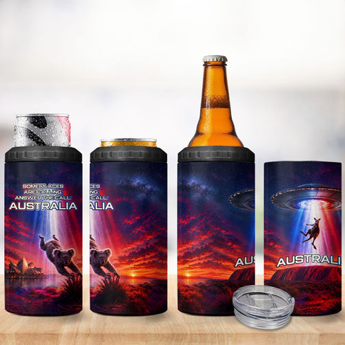 Australia Koala And Kangaroo UFO 4 in 1 Can Cooler Tumbler Sci-Fi Galaxy Opera House And Uluru