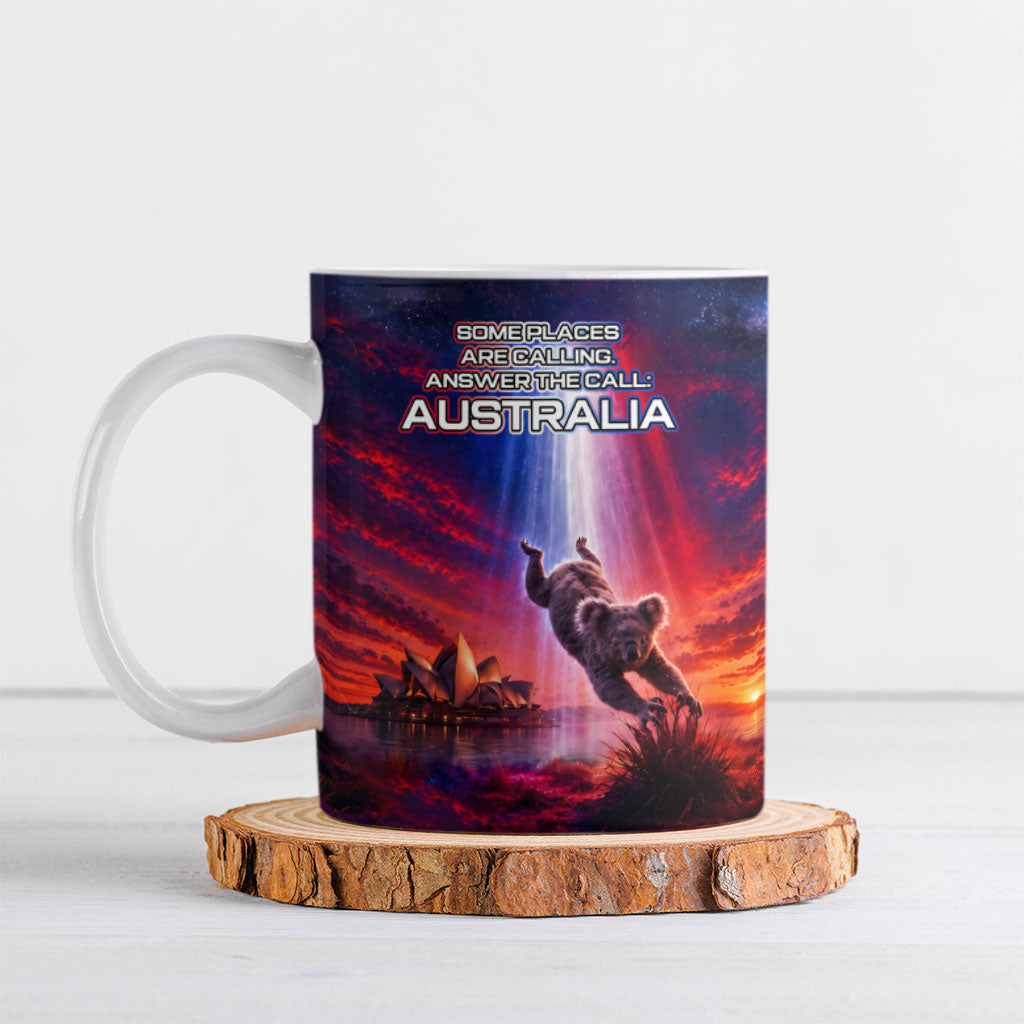 Australia Koala And Kangaroo UFO Ceramic Mug Sci-Fi Galaxy Opera House And Uluru