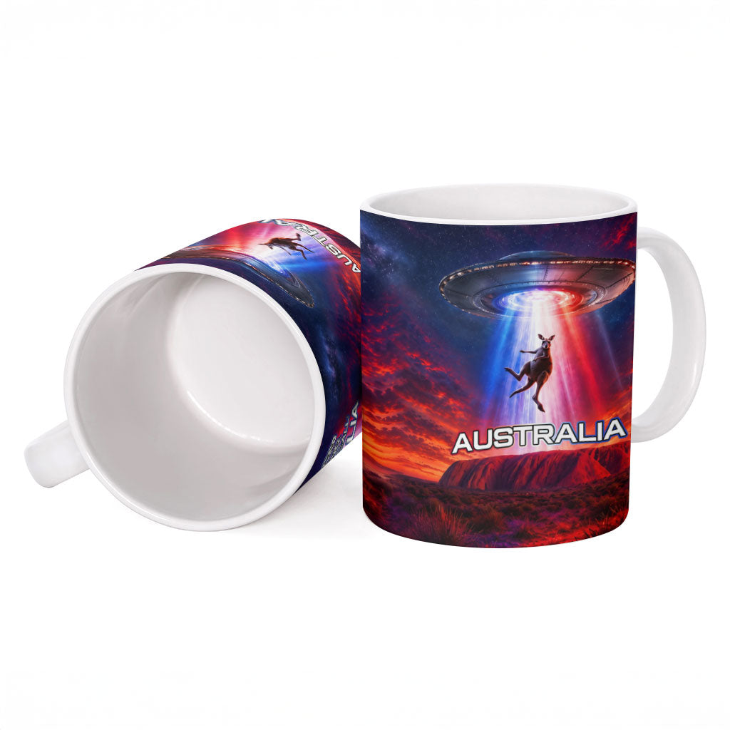Australia Koala And Kangaroo UFO Ceramic Mug Sci-Fi Galaxy Opera House And Uluru