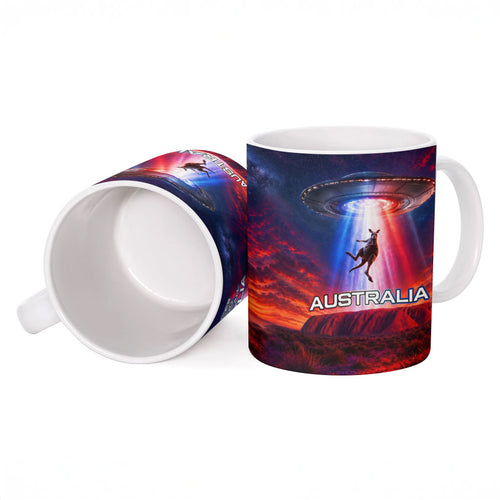 Australia Koala And Kangaroo UFO Ceramic Mug Sci-Fi Galaxy Opera House And Uluru