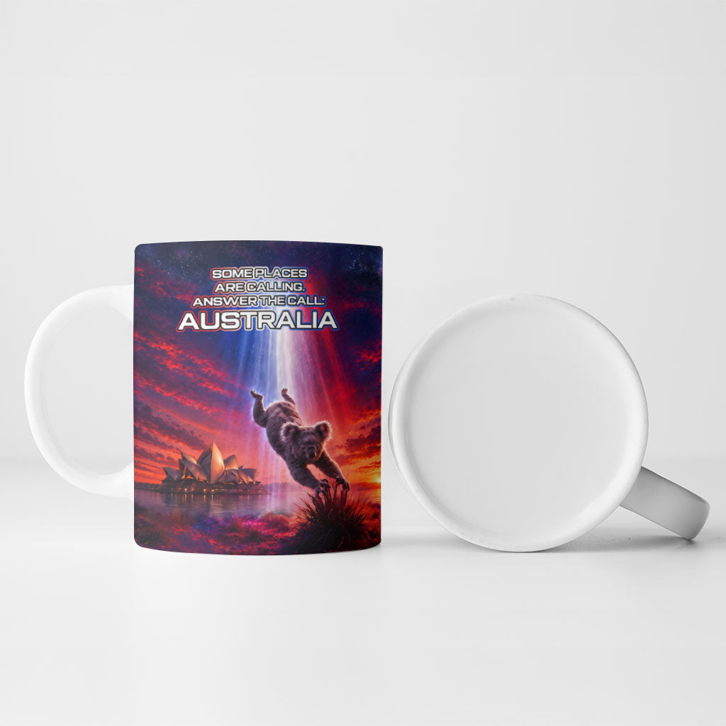 Australia Koala And Kangaroo UFO Ceramic Mug Sci-Fi Galaxy Opera House And Uluru