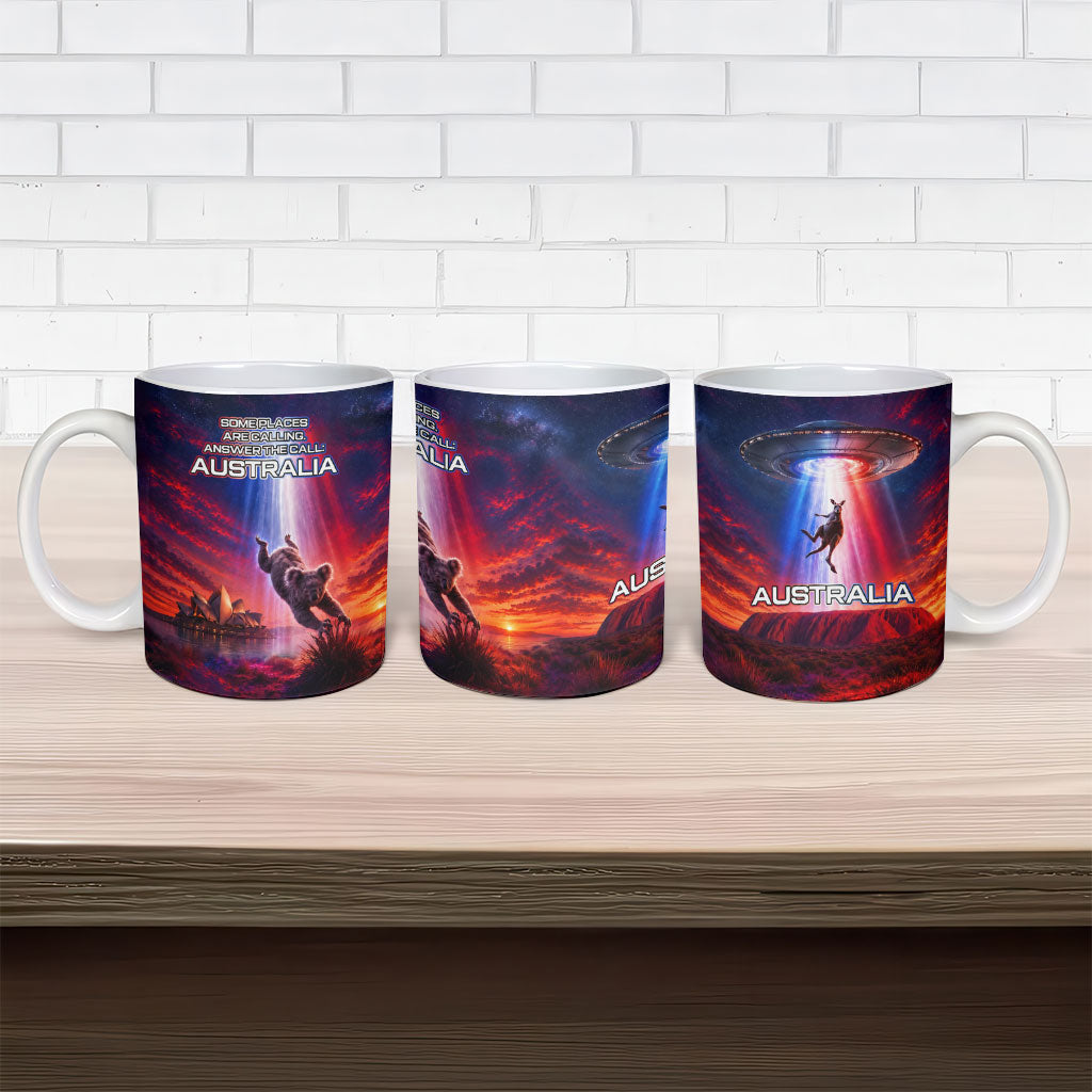 Australia Koala And Kangaroo UFO Ceramic Mug Sci-Fi Galaxy Opera House And Uluru