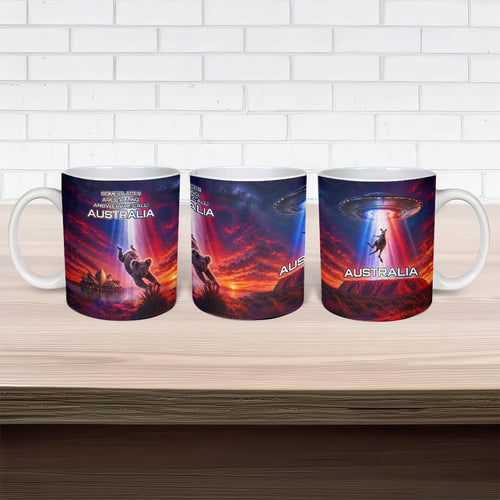 Australia Koala And Kangaroo UFO Ceramic Mug Sci-Fi Galaxy Opera House And Uluru