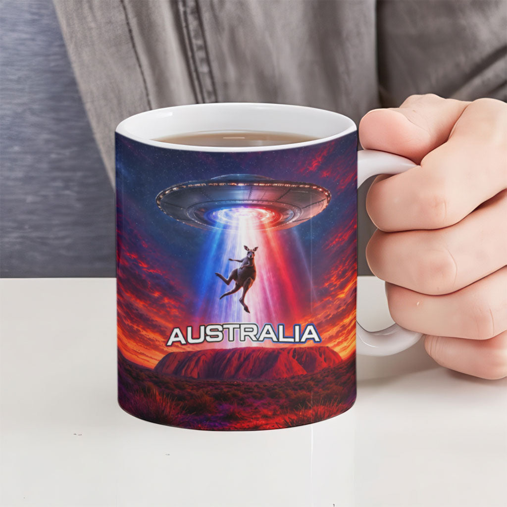 Australia Koala And Kangaroo UFO Ceramic Mug Sci-Fi Galaxy Opera House And Uluru