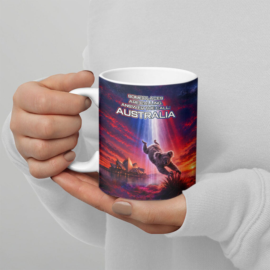 Australia Koala And Kangaroo UFO Ceramic Mug Sci-Fi Galaxy Opera House And Uluru