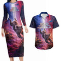Australia Koala And Kangaroo UFO Couples Matching Long Sleeve Bodycon Dress and Hawaiian Shirt Sci-Fi Galaxy Opera House And Uluru
