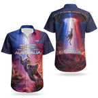 Australia Koala And Kangaroo UFO Couples Matching Long Sleeve Bodycon Dress and Hawaiian Shirt Sci-Fi Galaxy Opera House And Uluru