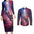Australia Koala And Kangaroo UFO Couples Matching Long Sleeve Bodycon Dress and Long Sleeve Button Shirt Sci-Fi Galaxy Opera House And Uluru