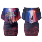 Australia Koala And Kangaroo UFO Couples Matching Off Shoulder Short Dress and Long Sleeve Button Shirt Sci-Fi Galaxy Opera House And Uluru