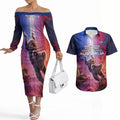 Australia Koala And Kangaroo UFO Couples Matching Off The Shoulder Long Sleeve Dress and Hawaiian Shirt Sci-Fi Galaxy Opera House And Uluru