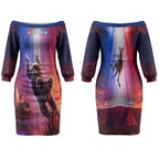 Australia Koala And Kangaroo UFO Couples Matching Off The Shoulder Long Sleeve Dress and Long Sleeve Button Shirt Sci-Fi Galaxy Opera House And Uluru