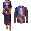 Australia Koala And Kangaroo UFO Couples Matching Puletasi and Long Sleeve Button Shirt Sci-Fi Galaxy Opera House And Uluru