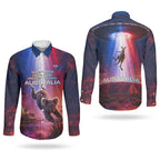 Australia Koala And Kangaroo UFO Couples Matching Puletasi and Long Sleeve Button Shirt Sci-Fi Galaxy Opera House And Uluru