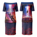 Australia Koala And Kangaroo UFO Couples Matching Puletasi and Long Sleeve Button Shirt Sci-Fi Galaxy Opera House And Uluru