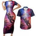 Australia Koala And Kangaroo UFO Couples Matching Short Sleeve Bodycon Dress and Hawaiian Shirt Sci-Fi Galaxy Opera House And Uluru