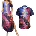 Australia Koala And Kangaroo UFO Couples Matching Summer Maxi Dress and Hawaiian Shirt Sci-Fi Galaxy Opera House And Uluru