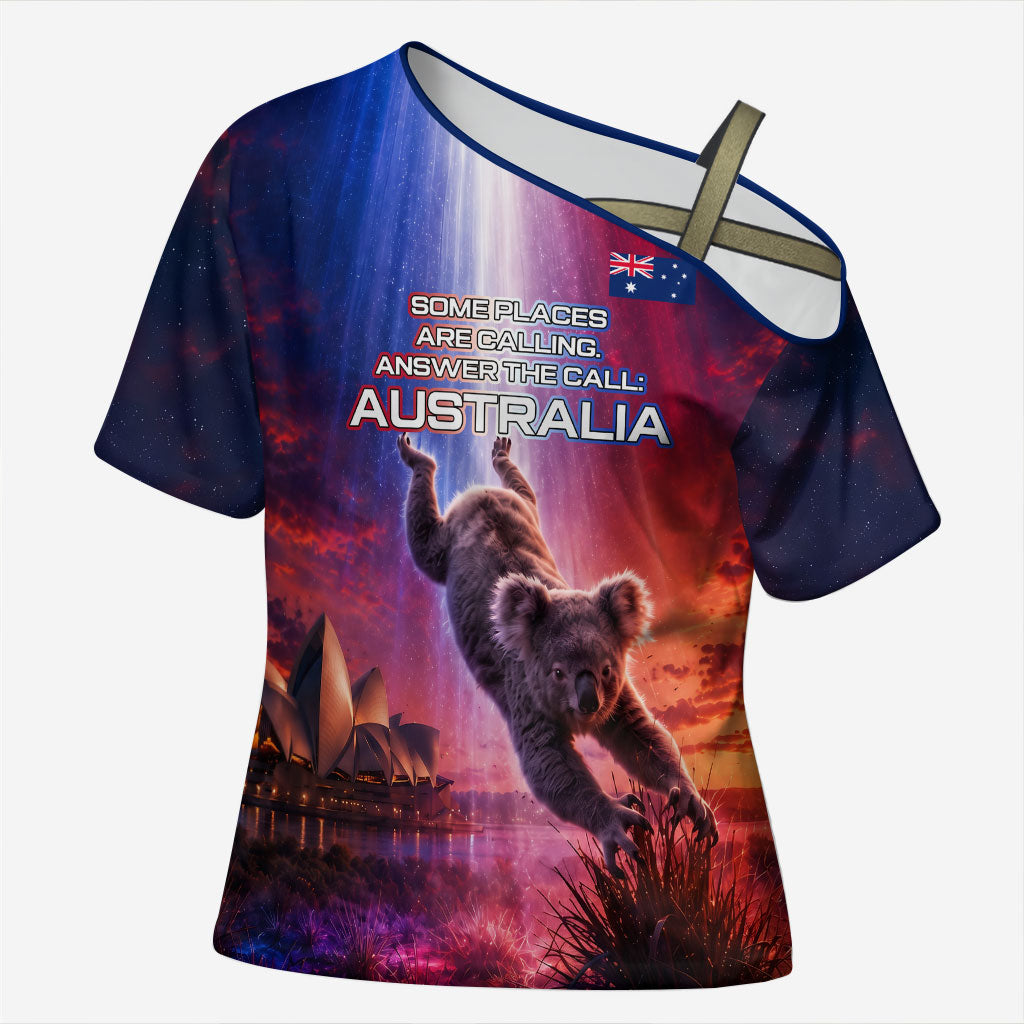 Australia Koala And Kangaroo UFO Cross Shoulder Shirt Sci-Fi Galaxy Opera House And Uluru