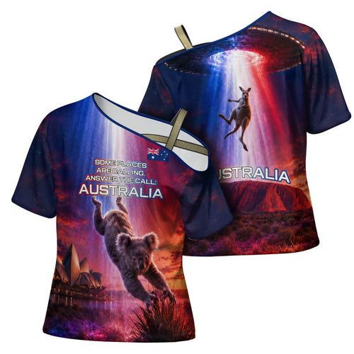 Australia Koala And Kangaroo UFO Cross Shoulder Shirt Sci-Fi Galaxy Opera House And Uluru