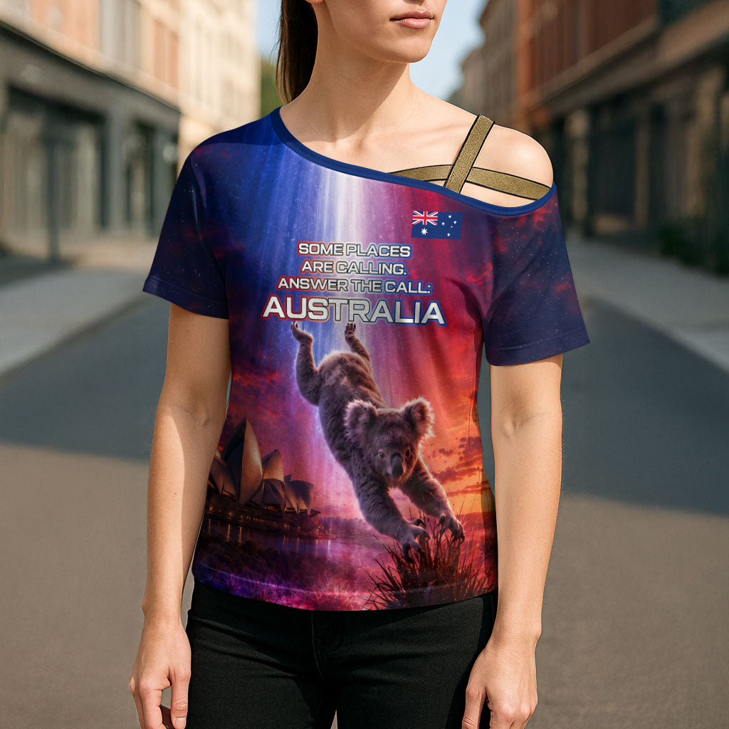 Australia Koala And Kangaroo UFO Cross Shoulder Shirt Sci-Fi Galaxy Opera House And Uluru