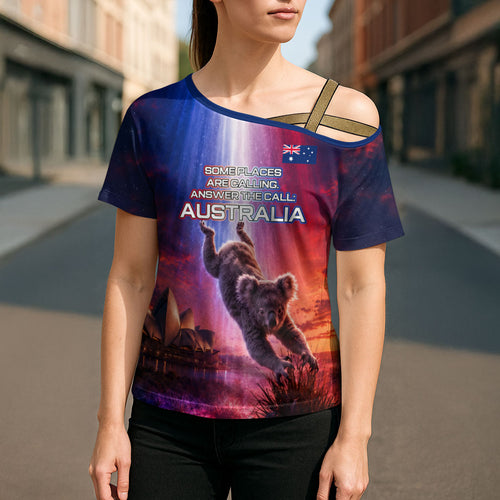 Australia Koala And Kangaroo UFO Cross Shoulder Shirt Sci-Fi Galaxy Opera House And Uluru