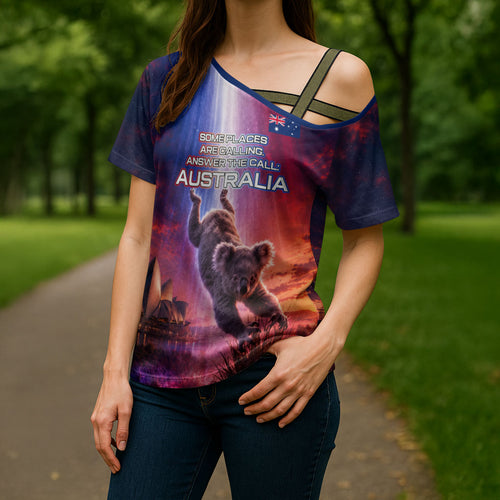 Australia Koala And Kangaroo UFO Cross Shoulder Shirt Sci-Fi Galaxy Opera House And Uluru