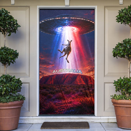 Australia Koala And Kangaroo UFO Door Cover Sci-Fi Galaxy Opera House And Uluru