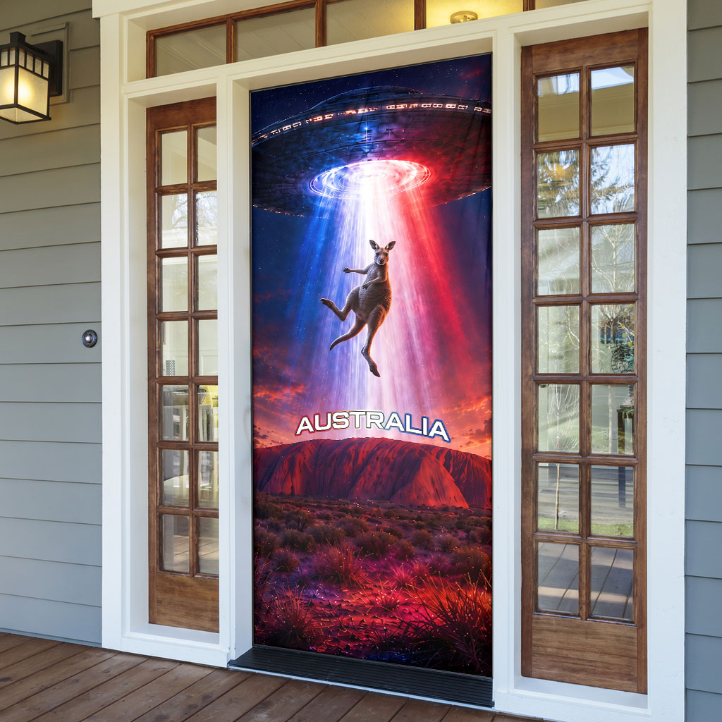 Australia Koala And Kangaroo UFO Door Cover Sci-Fi Galaxy Opera House And Uluru
