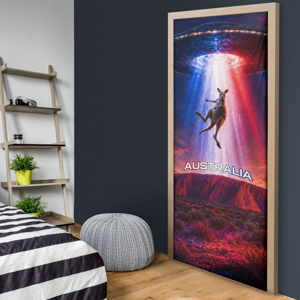 Australia Koala And Kangaroo UFO Door Cover Sci-Fi Galaxy Opera House And Uluru