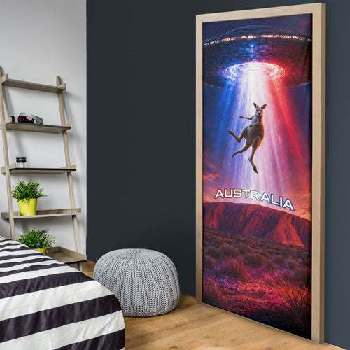Australia Koala And Kangaroo UFO Door Cover Sci-Fi Galaxy Opera House And Uluru