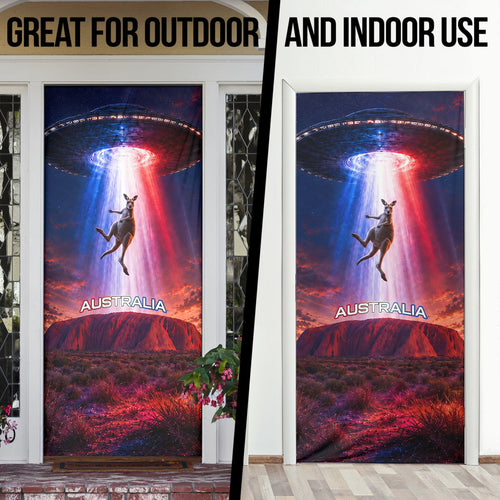 Australia Koala And Kangaroo UFO Door Cover Sci-Fi Galaxy Opera House And Uluru