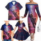 Australia Koala And Kangaroo UFO Family Matching Off The Shoulder Long Sleeve Dress and Hawaiian Shirt Sci-Fi Galaxy Opera House And Uluru