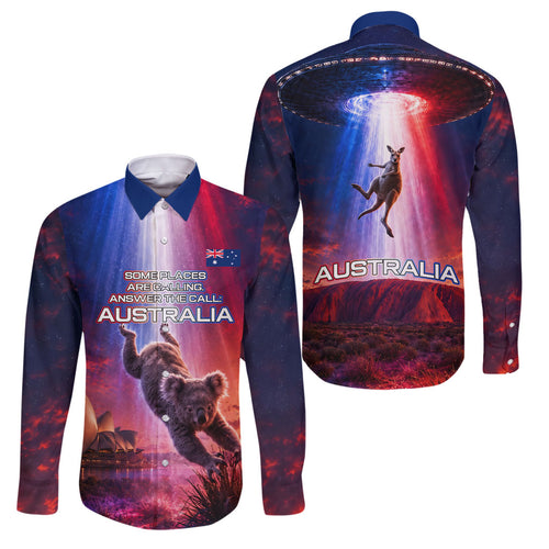 Australia Koala And Kangaroo UFO Family Matching Puletasi and Hawaiian Shirt Sci-Fi Galaxy Opera House And Uluru