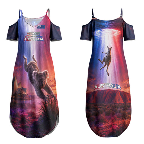 Australia Koala And Kangaroo UFO Family Matching Summer Maxi Dress and Hawaiian Shirt Sci-Fi Galaxy Opera House And Uluru