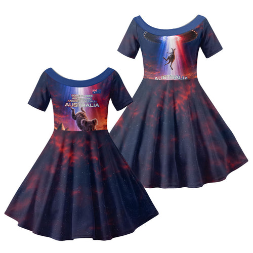 Australia Koala And Kangaroo UFO Family Matching Summer Maxi Dress and Hawaiian Shirt Sci-Fi Galaxy Opera House And Uluru