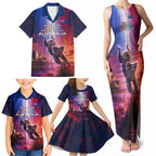 Australia Koala And Kangaroo UFO Family Matching Tank Maxi Dress and Hawaiian Shirt Sci-Fi Galaxy Opera House And Uluru