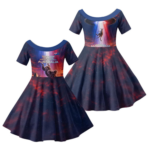 Australia Koala And Kangaroo UFO Family Matching Tank Maxi Dress and Hawaiian Shirt Sci-Fi Galaxy Opera House And Uluru