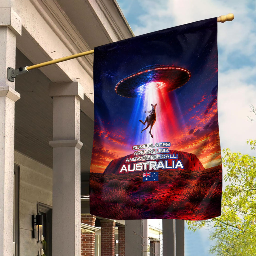 Australia Koala And Kangaroo UFO Garden Flag Sci-Fi Galaxy Opera House And Uluru