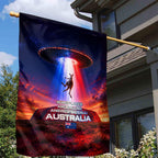 Australia Koala And Kangaroo UFO Garden Flag Sci-Fi Galaxy Opera House And Uluru