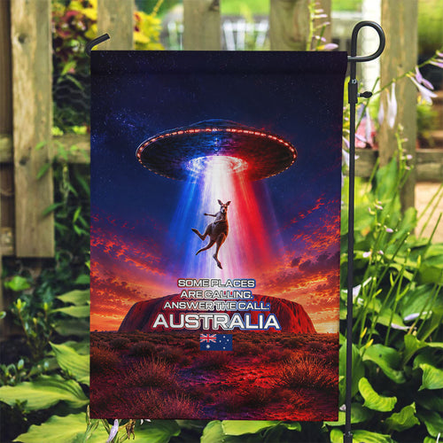 Australia Koala And Kangaroo UFO Garden Flag Sci-Fi Galaxy Opera House And Uluru