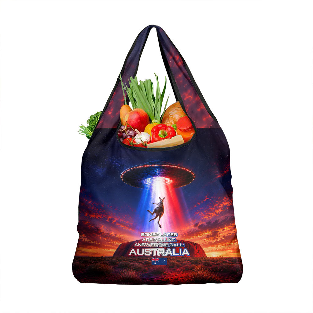 Australia Koala And Kangaroo UFO Grocery Bag Sci-Fi Galaxy Opera House And Uluru
