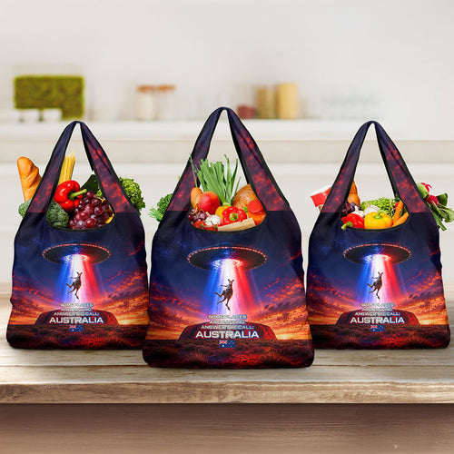 Australia Koala And Kangaroo UFO Grocery Bag Sci-Fi Galaxy Opera House And Uluru