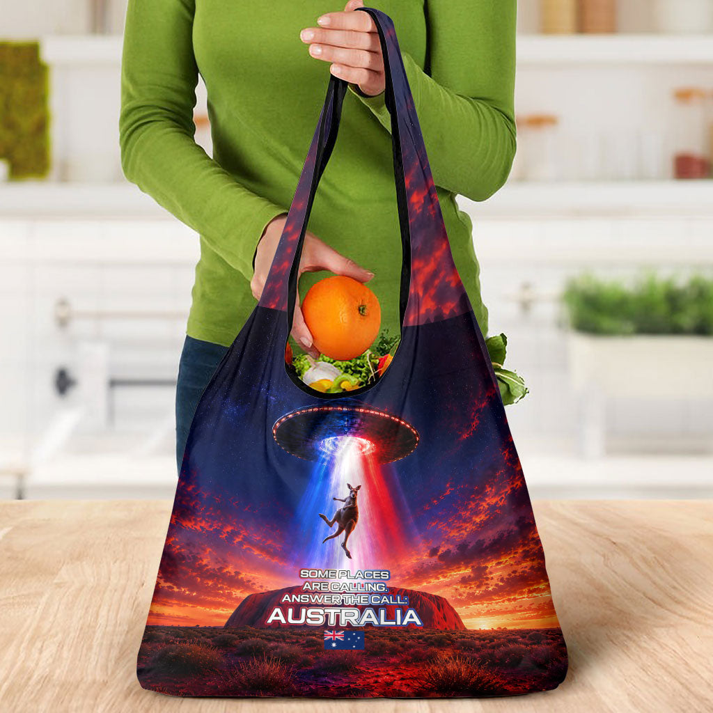 Australia Koala And Kangaroo UFO Grocery Bag Sci-Fi Galaxy Opera House And Uluru