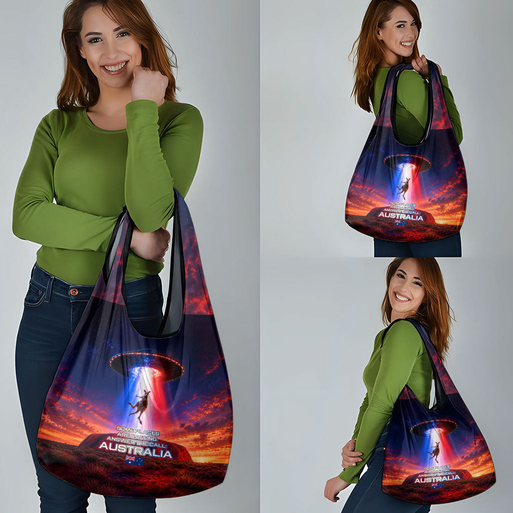 Australia Koala And Kangaroo UFO Grocery Bag Sci-Fi Galaxy Opera House And Uluru