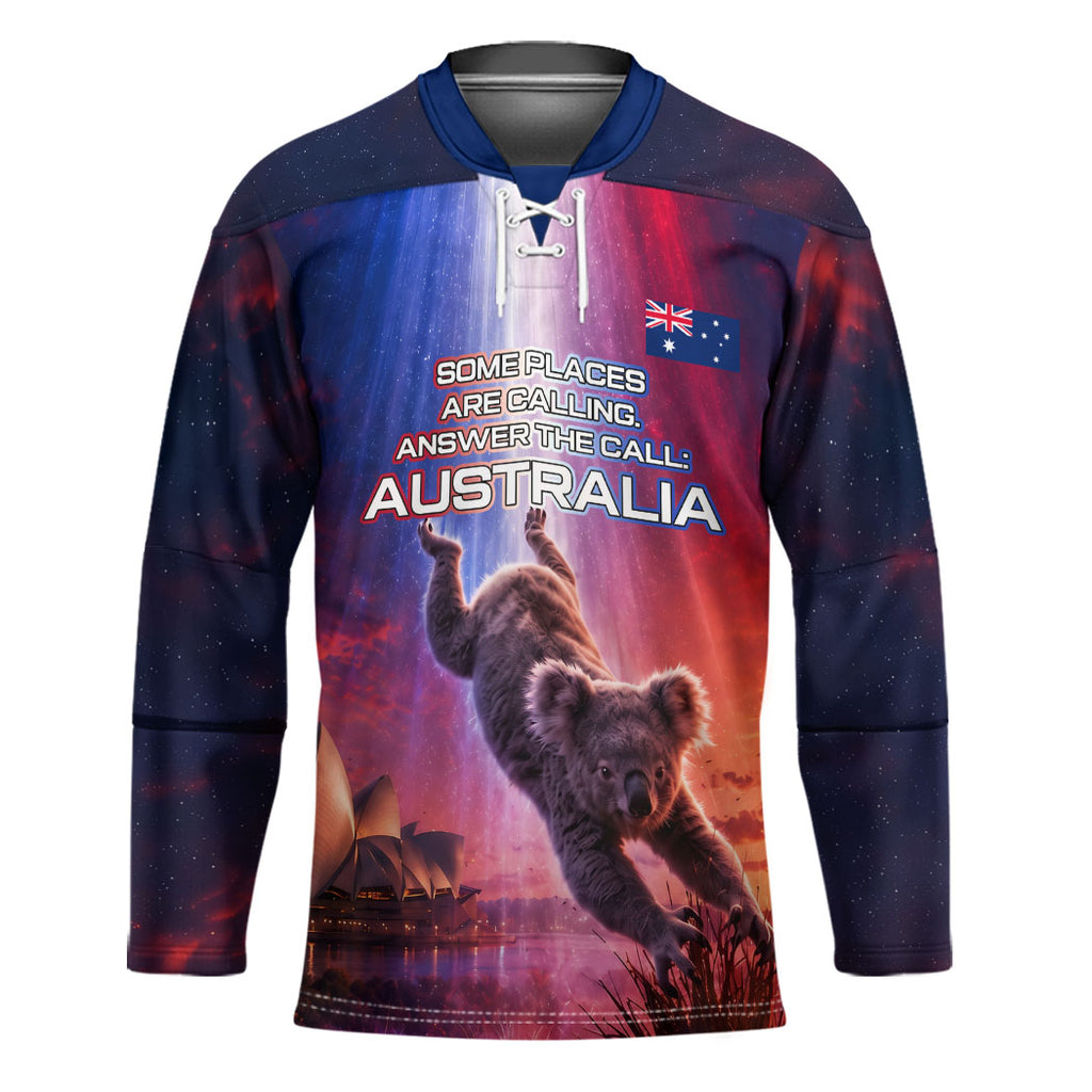 Australia Koala And Kangaroo UFO Hockey Jersey Sci-Fi Galaxy Opera House And Uluru