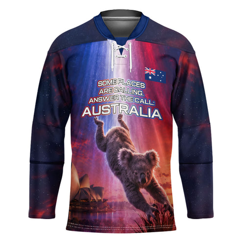 Australia Koala And Kangaroo UFO Hockey Jersey Sci-Fi Galaxy Opera House And Uluru