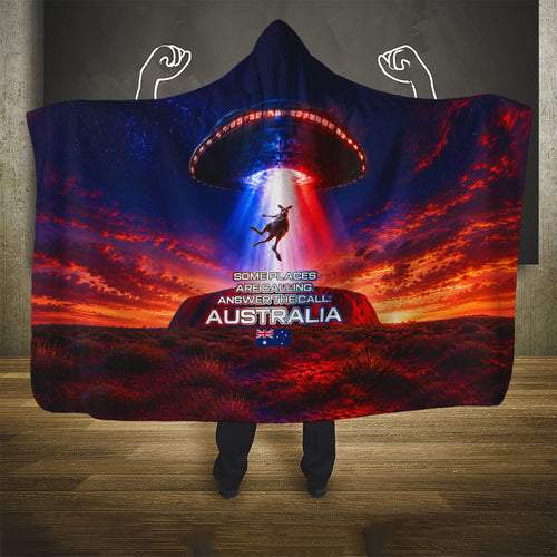 Australia Koala And Kangaroo UFO Hooded Blanket Sci-Fi Galaxy Opera House And Uluru
