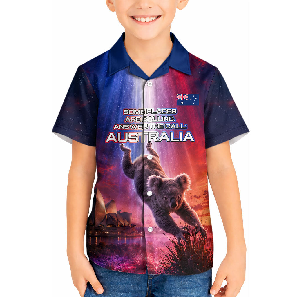 Australia Koala And Kangaroo UFO Kid Hawaiian Shirt Sci-Fi Galaxy Opera House And Uluru