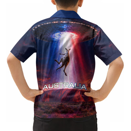 Australia Koala And Kangaroo UFO Kid Hawaiian Shirt Sci-Fi Galaxy Opera House And Uluru
