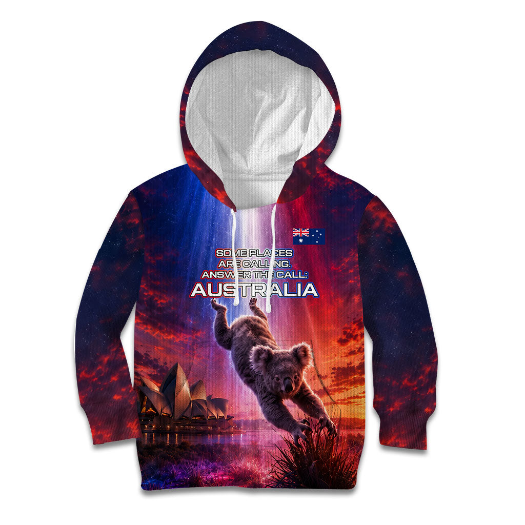 Australia Koala And Kangaroo UFO Kid Hoodie Sci-Fi Galaxy Opera House And Uluru